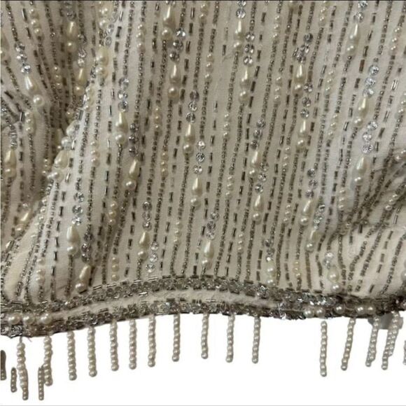 ASOS Edition Linear Fringe Pearl Embellished Crop Top With High Neck in White - Picture 2 of 13